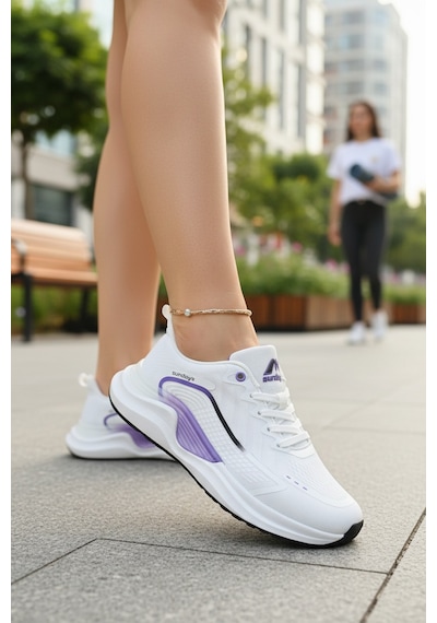 Enoch Kadın Spor Ayakkabı Nefes Alabilen File Saya Ve Anatomik Comfort Tabanlı Ortopedik Koşu Ve Yürüyüş Sneaker Beyaz Lıla
