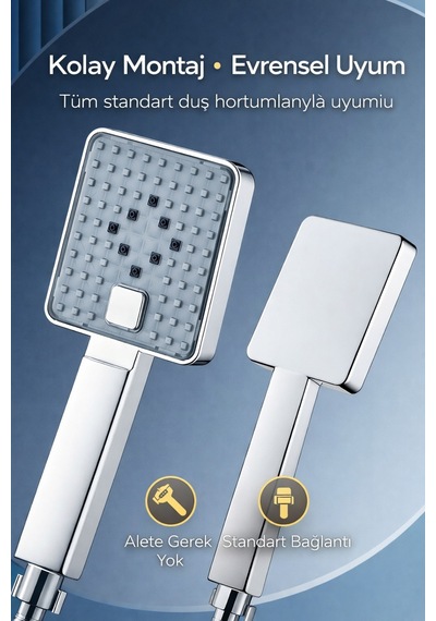Yüksek Basınçlı Kare El Duş Başlığı 3 Fonksiyonlu Su Tasarruflu Modern Premium Tasarım Beyaz P Diğer