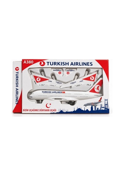 Türk Hava Yolları A380 Sürtme Mekanizmalı Oyuncak Yolcu Uçağı Seti Çok Renkli