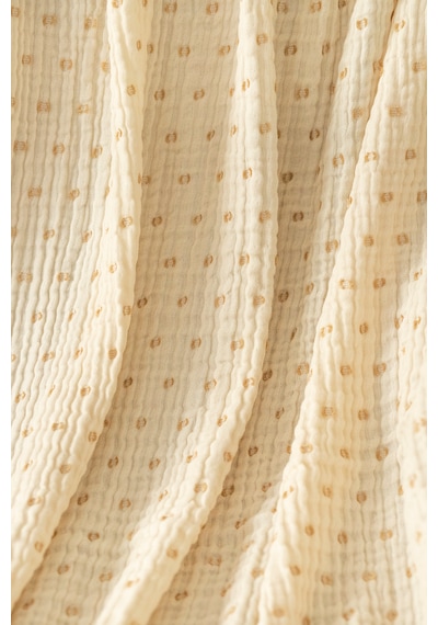 Krem Bej Müslin Tv Battaniyesi / Koltuk Şalı 130x170 Cm, 3 Katlı Noktalı, Çoban Dikişli Bej - Krem