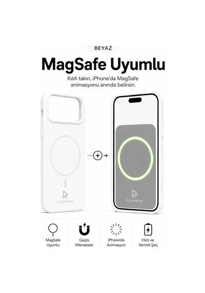 iPhone Uyumlu 17 Pro Max Aura Akıllı Magsafe Animasyonlu Silikon Kılıf Beyaz