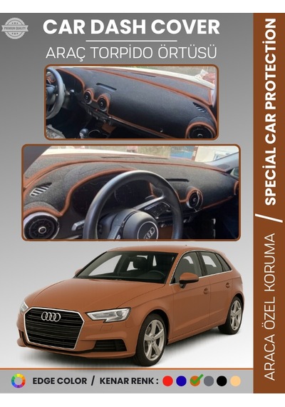 Audi A3 2013-2020 Torpido Örtüsü Ön Göğüs Koruma Torpido Koruma Araca Özel Kaymaz Kolay Montaj - 801 Stiloto