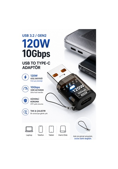 Coofbe Usb Type-c Dönüştürücü Adaptör 120w Hızlı Şarj Destekli 10gbps Usb 3.2 Gen2 Otg Type-c Dönüştürücü Adaptör