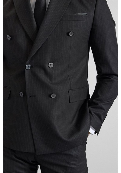 Süvari Siyah Slim Kruvaze Yaka 6 Drop Takım Elbise Tk1006900389-s09 Siyah