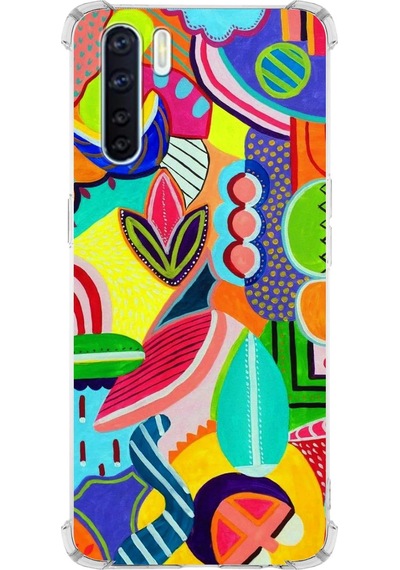 Oppo A91 Uyumlu Retro Color 6 Baskılı Şeffaf Köşe Korumalı Antişok Kılıf