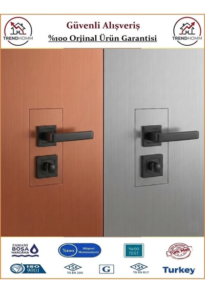 Grossavm Lama Rozetli Wc Banyo Kapı Kolu - Mat Siyah - 1 Takım Ön Ve Arka