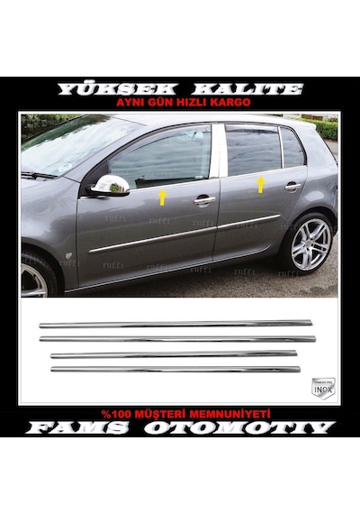 Vw Golf 5 Krom Cam Çıtası 4 Prç. 2004-2009 P. Çelik