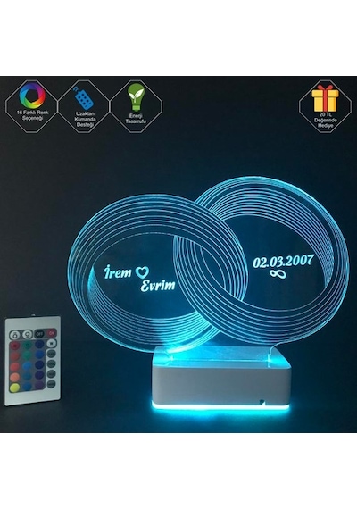 Sevgiliye Özel 3D Alyans Nişan Yüzükleri Masaüstü Led Lamba