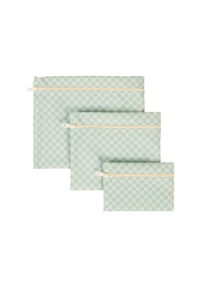 Ocean Home Textile 3'lü Su Geçirmez Pvc Astarlı Mint Dama Desen Islak Kuru Çantası 20 X 13 / 24 X 20 / 30 X 24 Cm