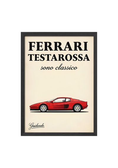 Ferrari Testarossa Siyah Ahşap Çerçeveli Poster, Dekoratif Araba Duvar Tablosu