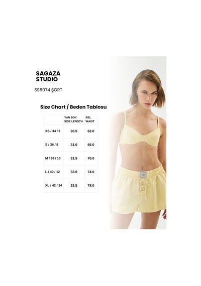 Sagaza Studio Ss6074 Beli Lastikli Bağlamalı Mini Şort Sarı