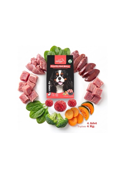 Kuzu Etli Tahılsız Barf Köpek Maması 4 Kg - 1000 G X 4