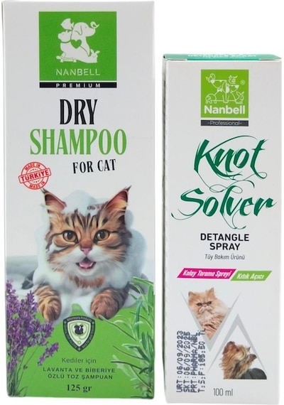 Nanbell Kediler İçin Lavanta Biberiye Özlü Kuru Şampuan 125 G + Kıtık Açıcı Sprey 100 ML