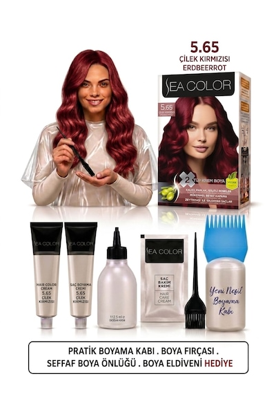 Sea Color Set Saç Boyası 5.65 Çilek Kırmızısı 2 Li +pratik Boya Kabı