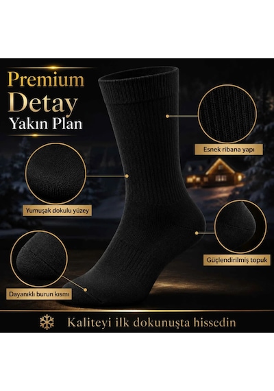 DS Wak Kadın Siyah 6 Lı Kışlık Termal Uzun Çorap Dikişsiz, Esnek Havlu Dokulu, Sıcak Tutan, Güçlendir