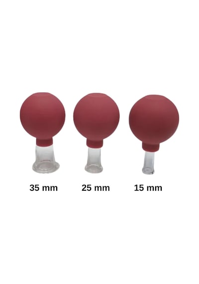Silikon Vakumlu Cam Yüz Masaj Kupası 3'lü Set Kırmızı Renk