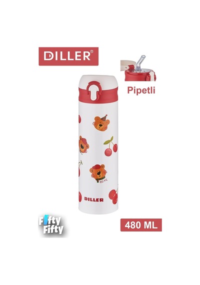 Dıller 480 Ml Pipetli Paslanmaz Çelik Termos Vacum Cup Kilitli Kapak -ffdıllerd9228
