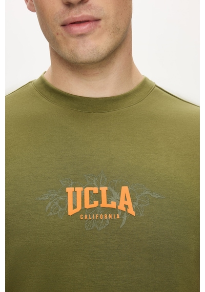 Ucla Angelo Haki Bisiklet Yaka Baskılı Yumuşak Dokulu Modal Kumaş Standard Fit Erkek Tshirt