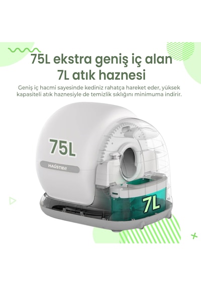 Haustier Cb001 Gri Akıllı Otomatik Kedi Tuvaleti, App İle Uzaktan Kontrol, 75lt Hazne, 7lt Çöp Haznesi, Ağırlık Sensörlü
