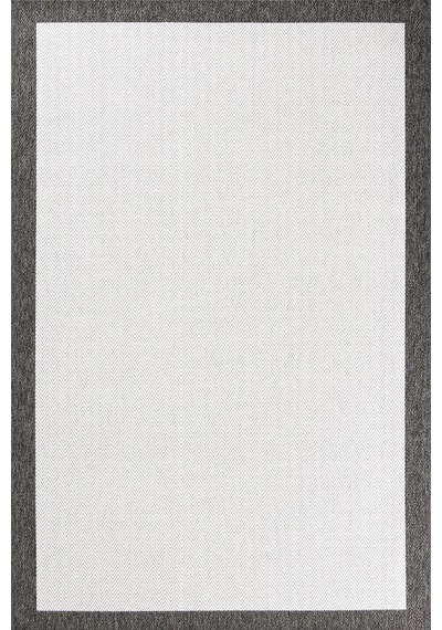 Hoom Rugs Lora 3203 Antrasit Çerçeveli Çizgili Pamuk Taban Hav Toz Vermez Sisal Halı