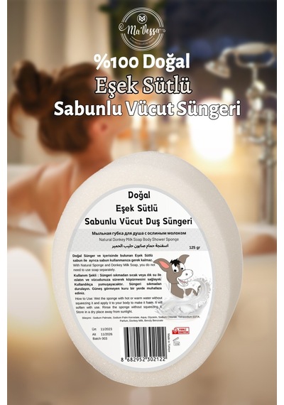 Doğal Eşek Sütlü Süngerli Sabun, Eşek Sütlü Sabunlu Duş Süngeri