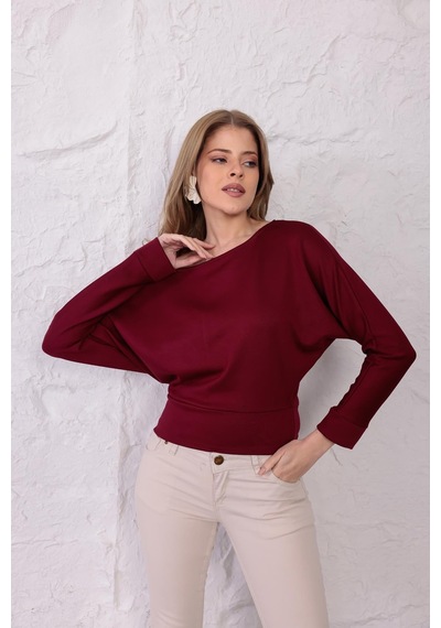 Ckm Moda Luna Yarasa Kol Bel Büzgü Detaylı Bluz Bordo