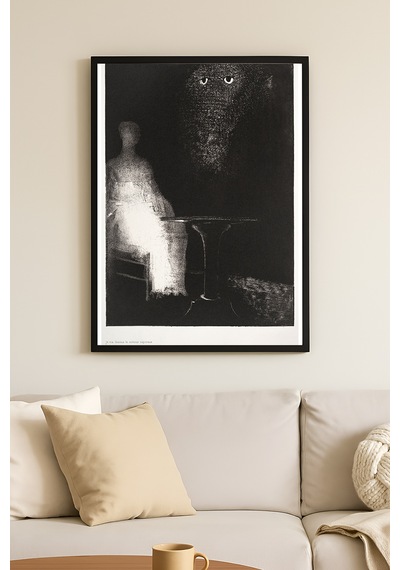Ethereal Watcher Siyah Ahşap Çerçeveli Poster, Dekoratif Soyut Monokrom Duvar Tablosu