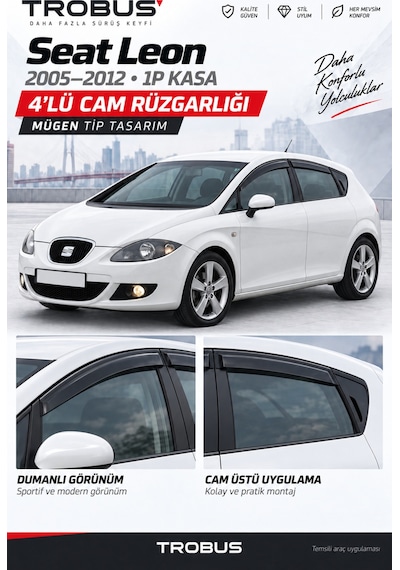Seat Leon 2005-2012 Hb Sport Cam Rüzgarlığı 4'lü Takım