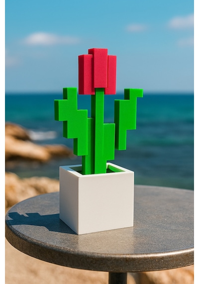 Minecraft Saksılı Kırmızı Çiçek 16cm Dekoratif Figür