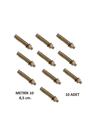 10 Adet Metrik 10 Saç Gömlekli Çelik Dübel Civatalı M.10 85 Mm.
