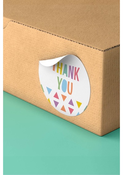 90 Adet Thank You Teşekkür Etiketi Renkli Üçgenli 3x3cm St2030 Çok Renkli