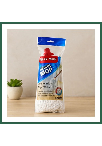 Bezos Pamuklu Püsküllü Mop Başlığı 23cm Orta-large Klasik Sap Bzs01