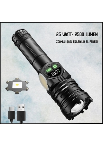 Uyguna-yakala 25 Watt- 2500 Lümen Şarj Edilebilir Zoomlu El Feneri-s-6868 Çok Renkli