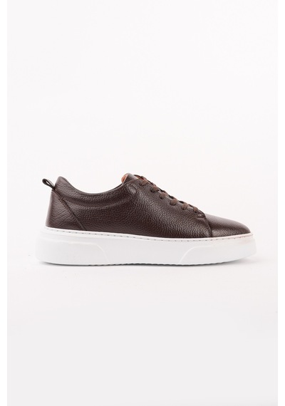 Muggo Leons Hakiki Deri Erkek Kalın Taban Bağcıklı Günlük Casual Sneaker Kahverengi