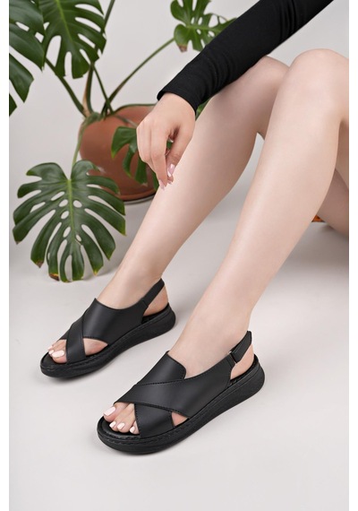 Nesilshoes Nesil Shoes Bell 25164 Siyah Anatomik Kadın Sandalet