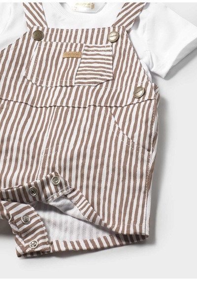 Erkek Bebek Denim Kısa Tulum Tişört Takım 1623 Kahverengi