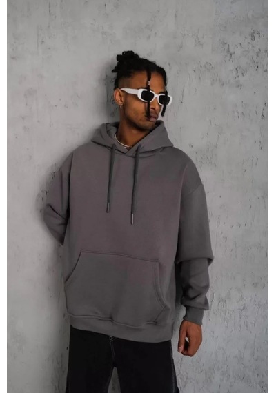 Veraura Lifestyle Erkek Düz Kapüşonlu Sweat - Gri