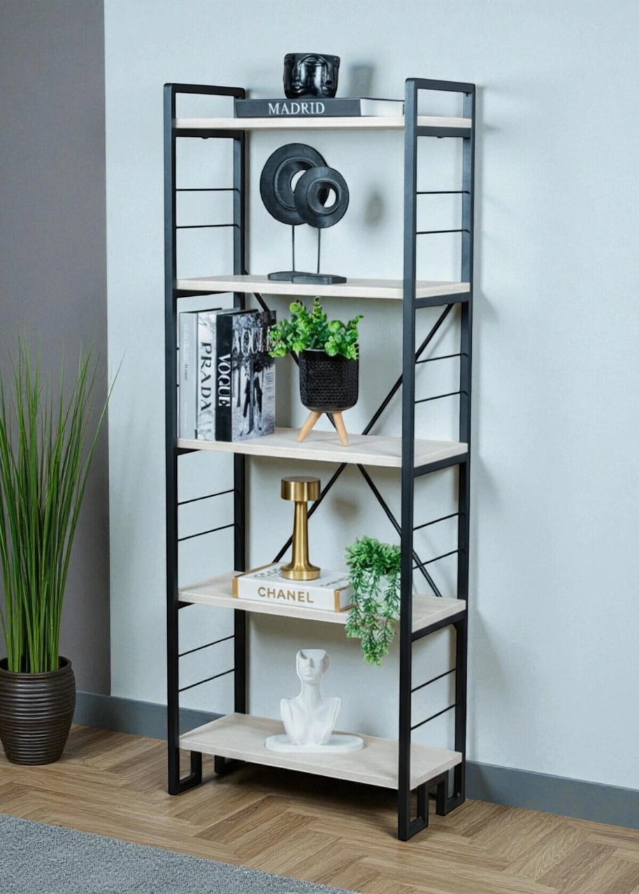 Dekoratif Beyaz Ahşap Raflı Metal Kitaplık Çok Amaçlı 5 Raflı Dolap Matkapsız Kolay Kurulum Beyaz Dekoratif Beyaz Ahşap Raflı Metal Kitaplık Çok Amaçlı 5 Raflı Dolap Matkapsız Kolay Kurulum Beyaz