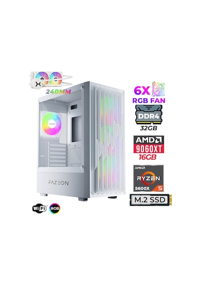 Fazeon Astra X290 R5-5600X 32 GB 1 TB M.2 NVMe SSD 16 GB RX9060XT Free Dos Masaüstü Oyuncu Bilgisayarı