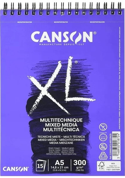 Canson Xl Mix Media Spiralli Çizim Bloğu A5 15 Yaprak 300gr 200001872