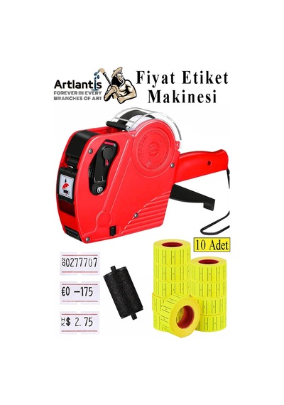 Etiket Makinesi Kırmızı 1 Adet Sarı Fiyat Etiketi 10 Rulo Sekiz Haneli Fiyat Etiketi Makinası Lira Dolar Euro Dayanıklı