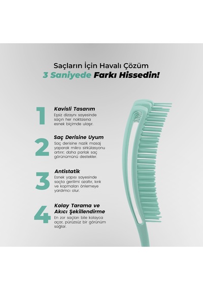 Airflex Multifonksiyonel Dolaşık Açıcı Saç Fırçası - Su Yeşili