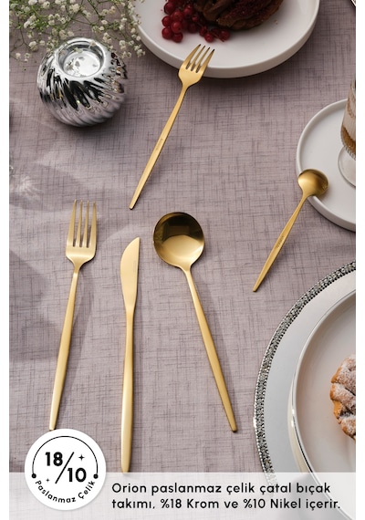 Karaca  Orion 30 Parça 6 Kişilik Çatal Kaşık Bıçak Takımı Matte Gold