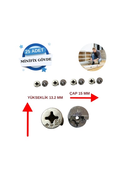 Minifiks Gövde - 15mm Çap X 13.2mm Yükseklik, 25'li Paket, Pratik Ve Dayanıklı Montaj Çözümü Gri