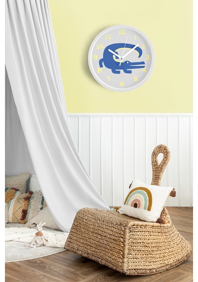 Sevimli Timsah Çocuk Odası Duvar Saati - 42cm - Önü Camlı Beyaz Kasa - Sessiz Mekanizma-jh1174 Beyaz