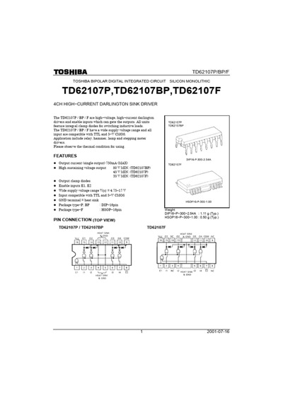 Td62107p Dıp 16 Pın 4ch Hıgh-current Darlıgton Sınk Drıver