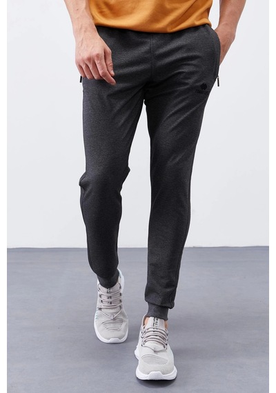 Tommy Life Antrasit Melanj Fermuar Cepli Dar Kalıp Jogger Erkek Eşofman Alt - 84343 Antrasit
