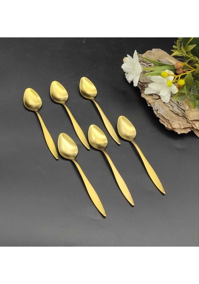 Mat Gold Titanyum Çay  Kaşık 6 Adet Gold