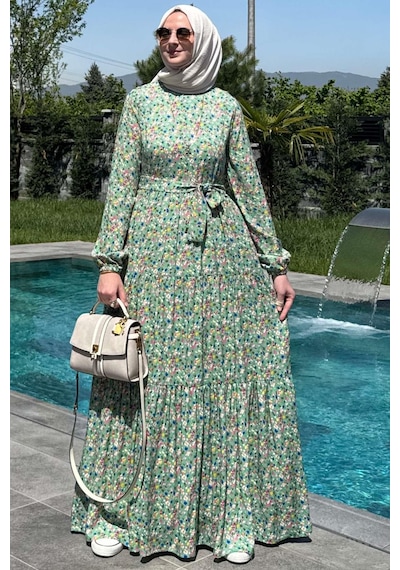 Rabia Şamlı Hale Elbise Yeşil Normal