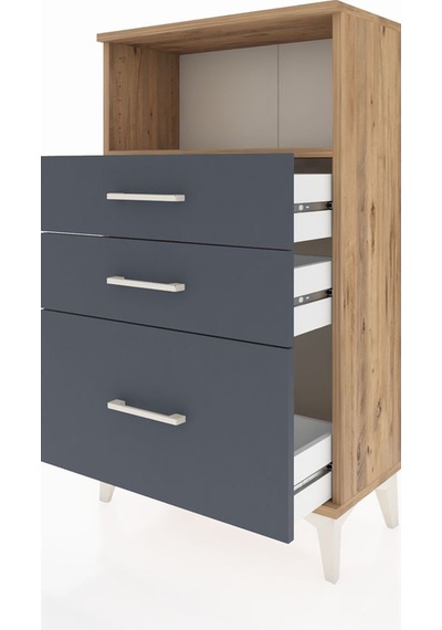 Arges Komodin Tek Raflı 3 Çekmeceli 60x30x106 Çam-antrasit Çam